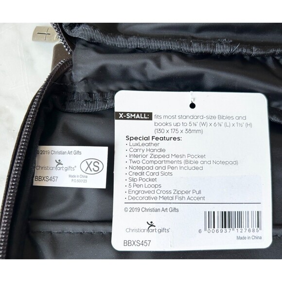 Bible Cover Brown LuxLeather Zippered Cover - Two-Fold with Carry Handle-Notepad - Picture 4 of 8